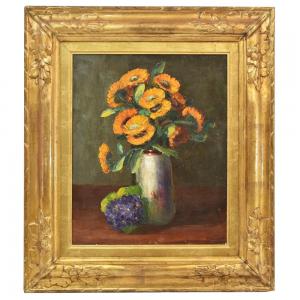 GEMÄLDE FRÜHES 20. JAHRHUNDERT BLUMEN MARGERITEN, ÖL AUF LEINWAND, MALER DES 20. JAHRHUNDERTS. (QF24)